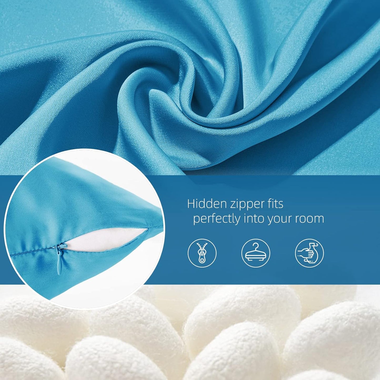 Silk Pillowcase for Hair and Skin Mulberry Silk Pillowcase Soft Breathable Smooth Both Sided Natural Silk Pillowcase with Zipper Beauty Sleep Silk Pillow Case 1 Pack for Gift (Queen, Pacific Blue)