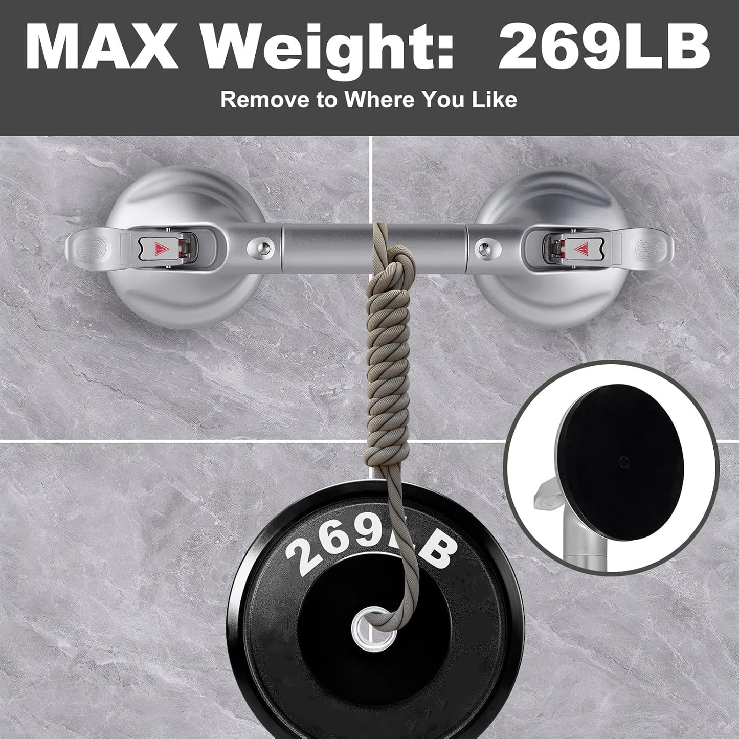 Heavy Duty Suction Shower Grab Bar - Toilet Bathroom Bathtub Safety - Shower Handles, Suction Cup Power Up to 250 LB, Perfect for Elderly Seniors(14.5 Inch, Gray Silver) h, Gray Silver