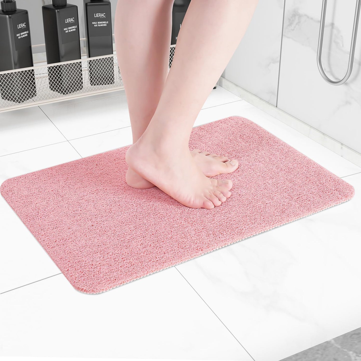 Non-Slip Bathtub Mat, Anti Slip Shower Mat, Fast Drying Bathtub Mats, Foot Scrubber Mat, Anti Slip Mat for Tub, Floor, Bathroom, Kitchen, Home, Hotel (Pink 24"×16")