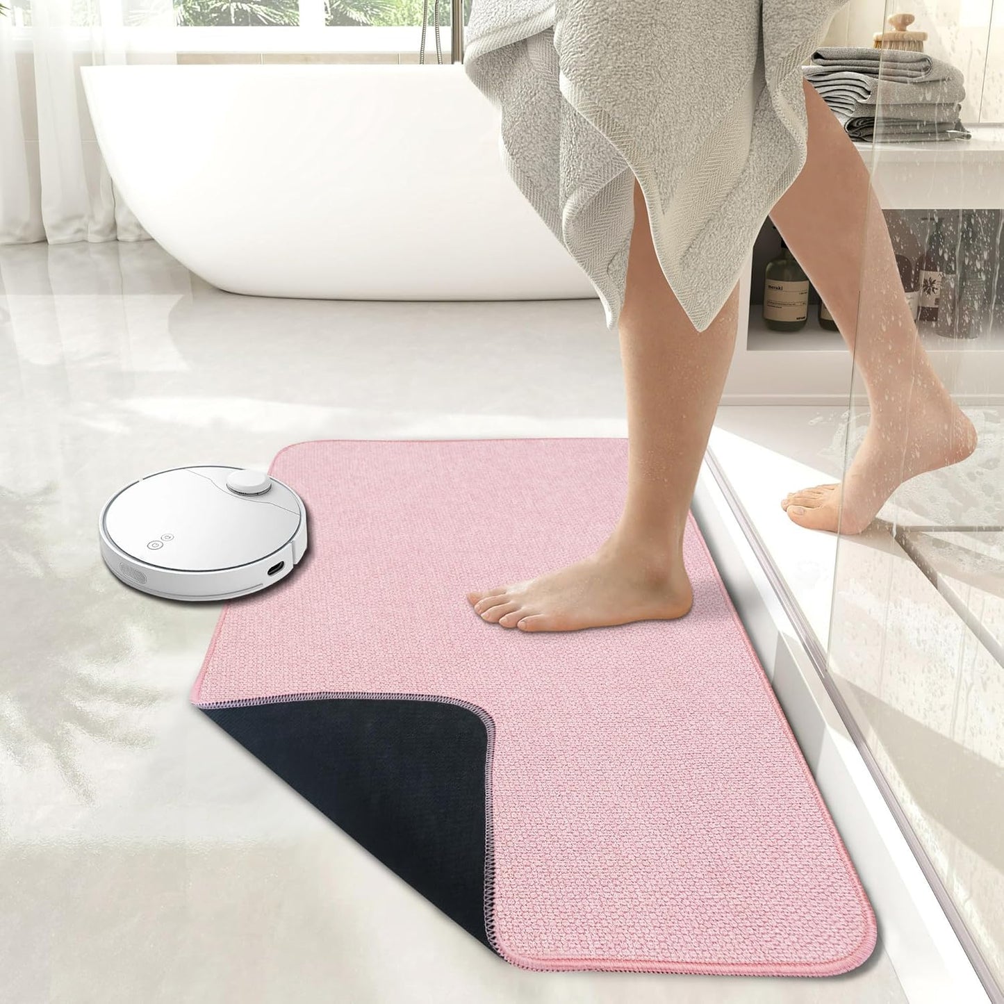 Bath Mat,Ultra Thin Bathroom Rugs,Rubber Bath Mats for Bathroom,No Slip Bath Rugs,Quick Dry,Machine Washable,Low Pile,Absorbent,Shower Outside,Sink,Home Decor Accessories.Pink,1'5"x2'3"(2 Pack)