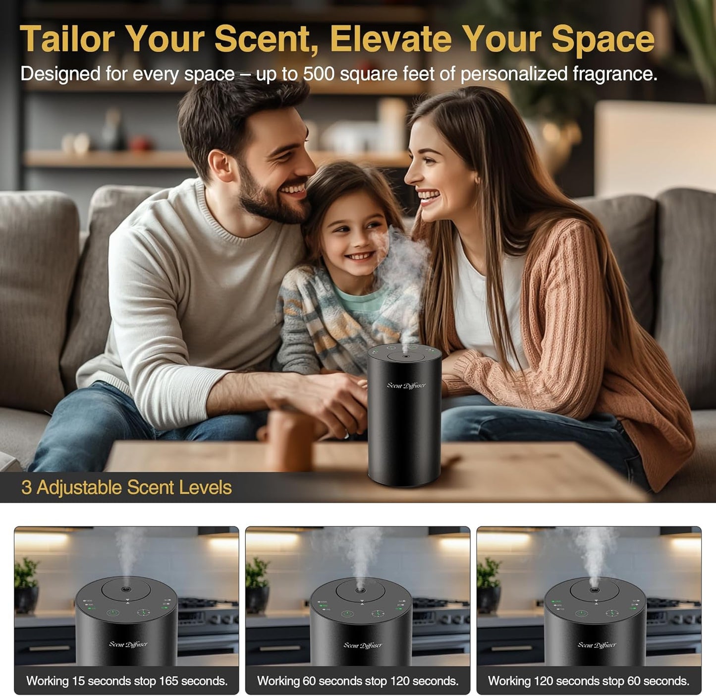 Waterless Essential Oil Diffuser Starter Kit - No Water Needed, Battery Operated Mini Scent Air Machine, Included 3x20ML Essential Oils, Portable Aromatherapy Diffuser for Home & Car & Office, Black