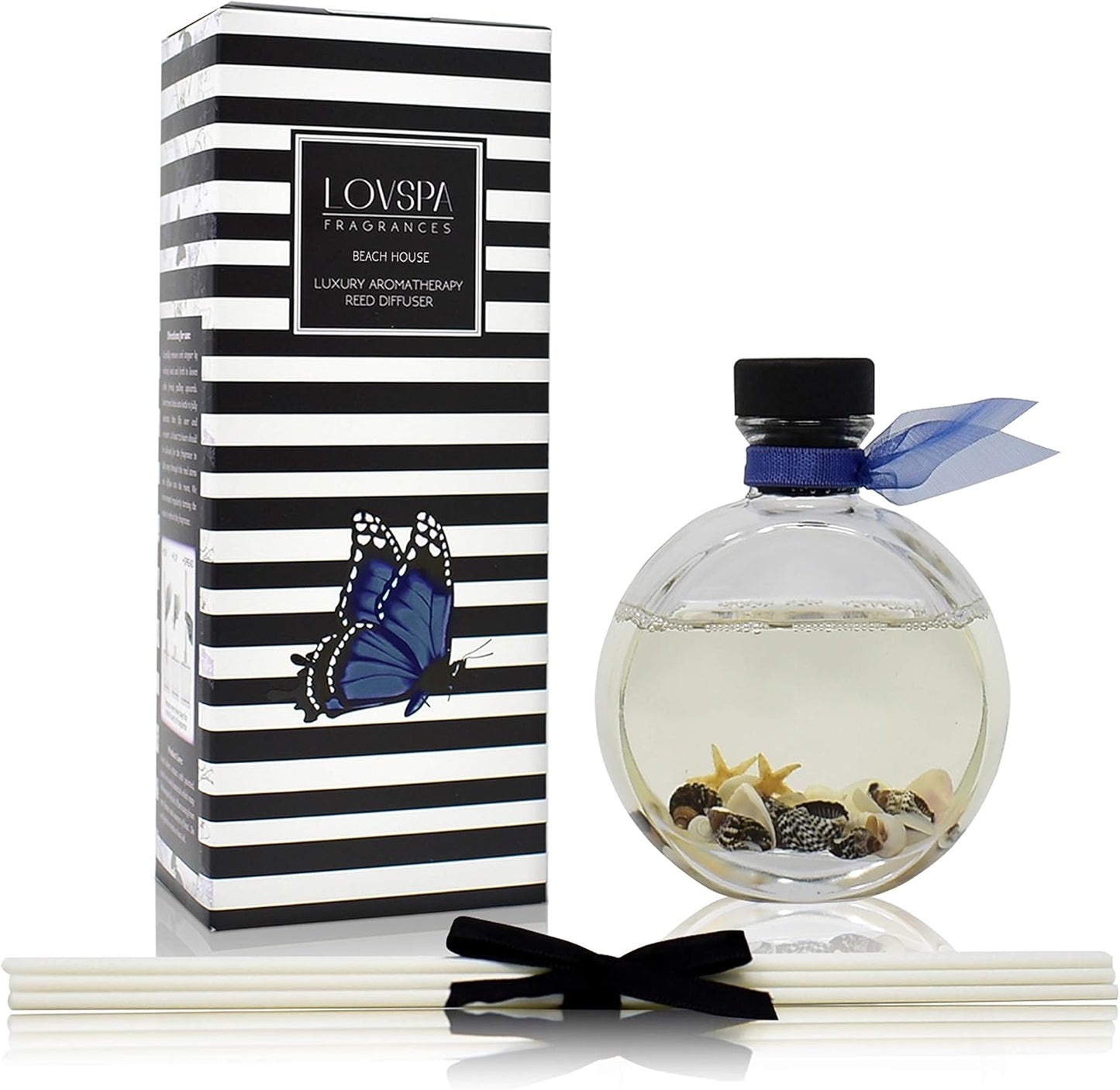 LOVSPA Reed Diffuser Set, Beach House Scented Oil Diffuser with Sticks, Home Fragrance Accessories for Bathroom Shelf Decor, Aroma Diffusers for Home or Office Desk, USA Made