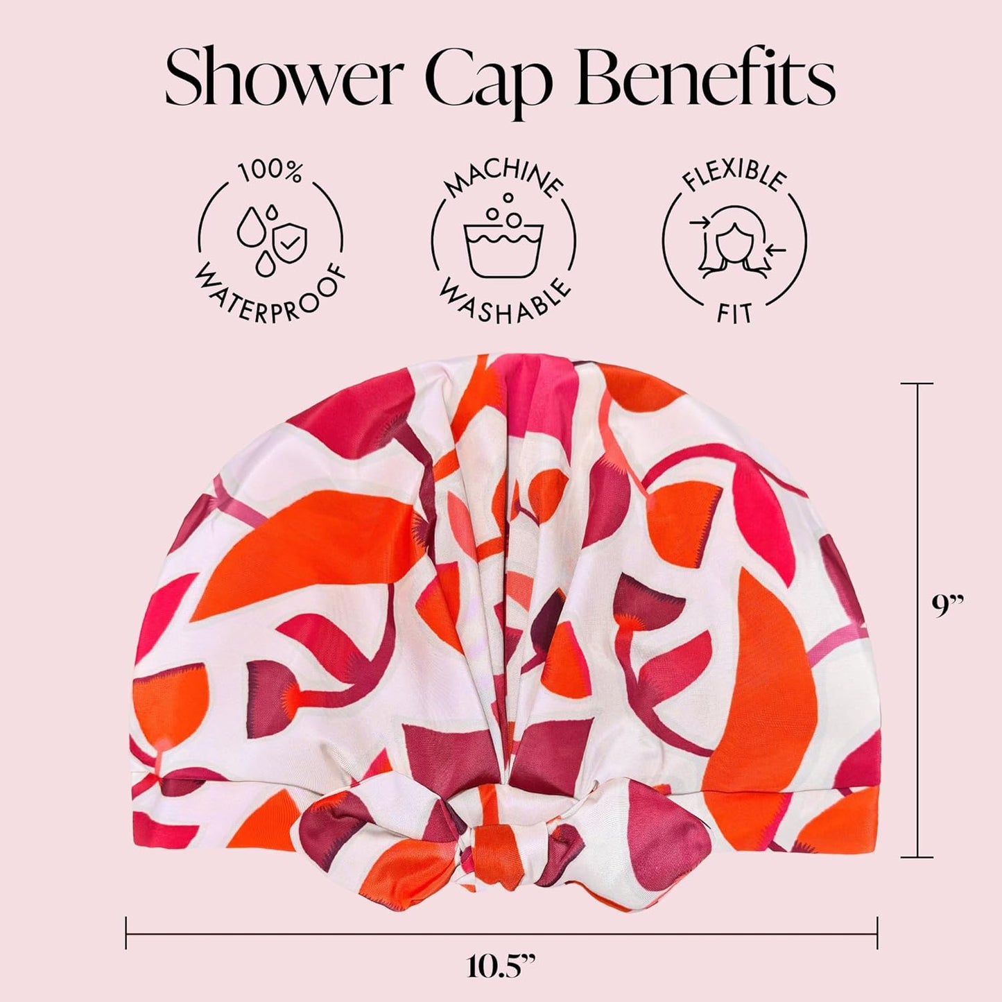 GRACE & COMPANY Luxury Shower Cap For Women - 100% Waterproof, Reusable, Washable & Breathable Shower Caps - Cara Cara