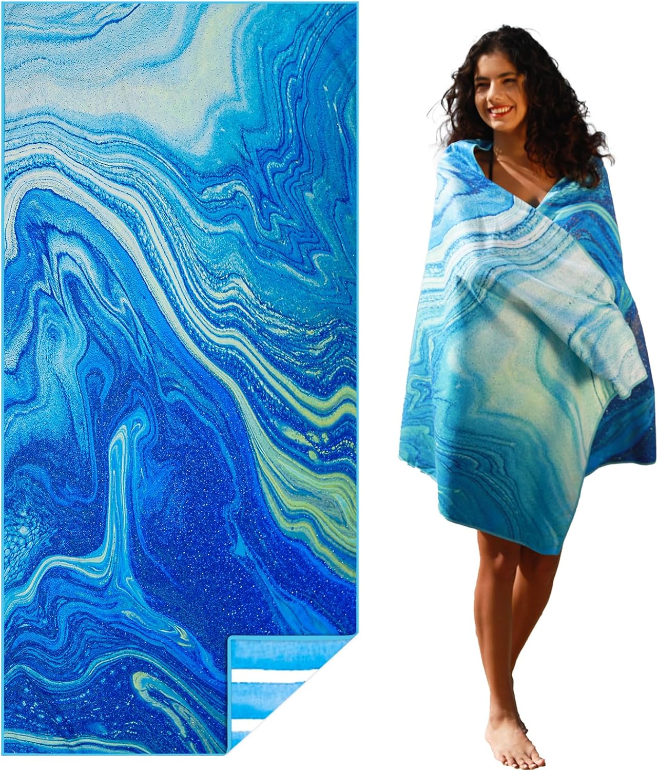 Microfiber Lightweight Thin Beach Towel Sand Free Quick Dry Compact Towels for Swimming Pool Camping Beach Accessories Large Easy Pack Travel Things for Vacation Essentials Gift Adult 32*71 Inch