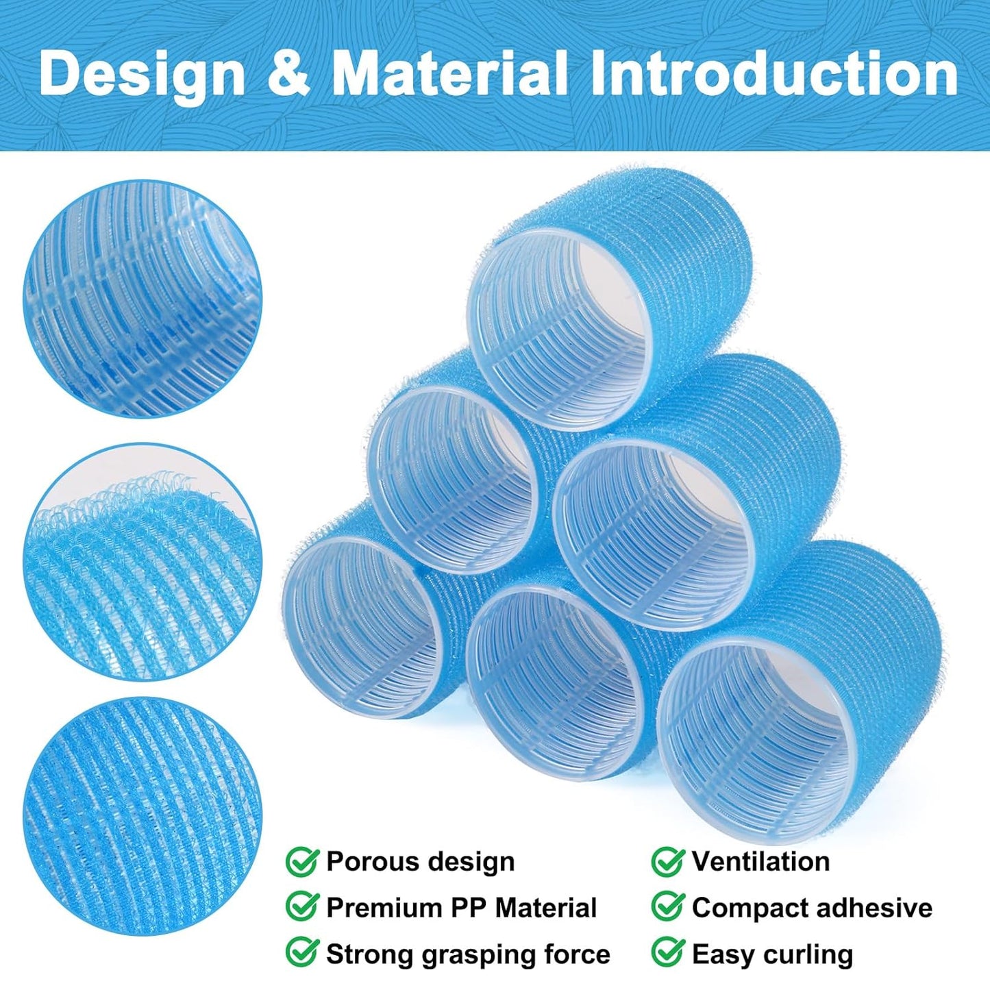 12 Piece Hair Roller Set with Clips, Self Grip Hair Rollers Hair Curler for Long Medium Short Hair, Random Color (4.4cm)