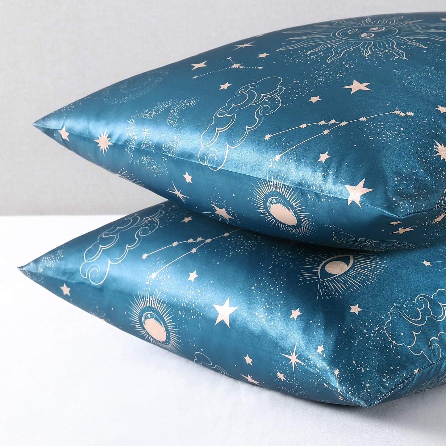 EXQ Home Satin Pillowcase for Hair and Skin, Soft Cooling Printed Pillow Cases King Size Set of 2 Satin Pillow Case with Envelope Closure（Sun,20x40 inches