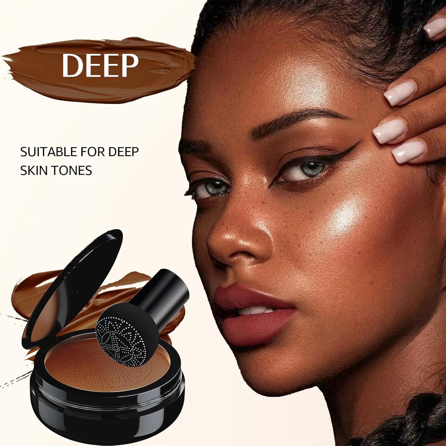 Mushroom Head Air Cushion CC Cream - BB Cream Face Makeup Foundation for Mature Skin Moisturizing Concealer Brighten Long-Lasting, Even Skin Tone for All Skin Types (Deep)