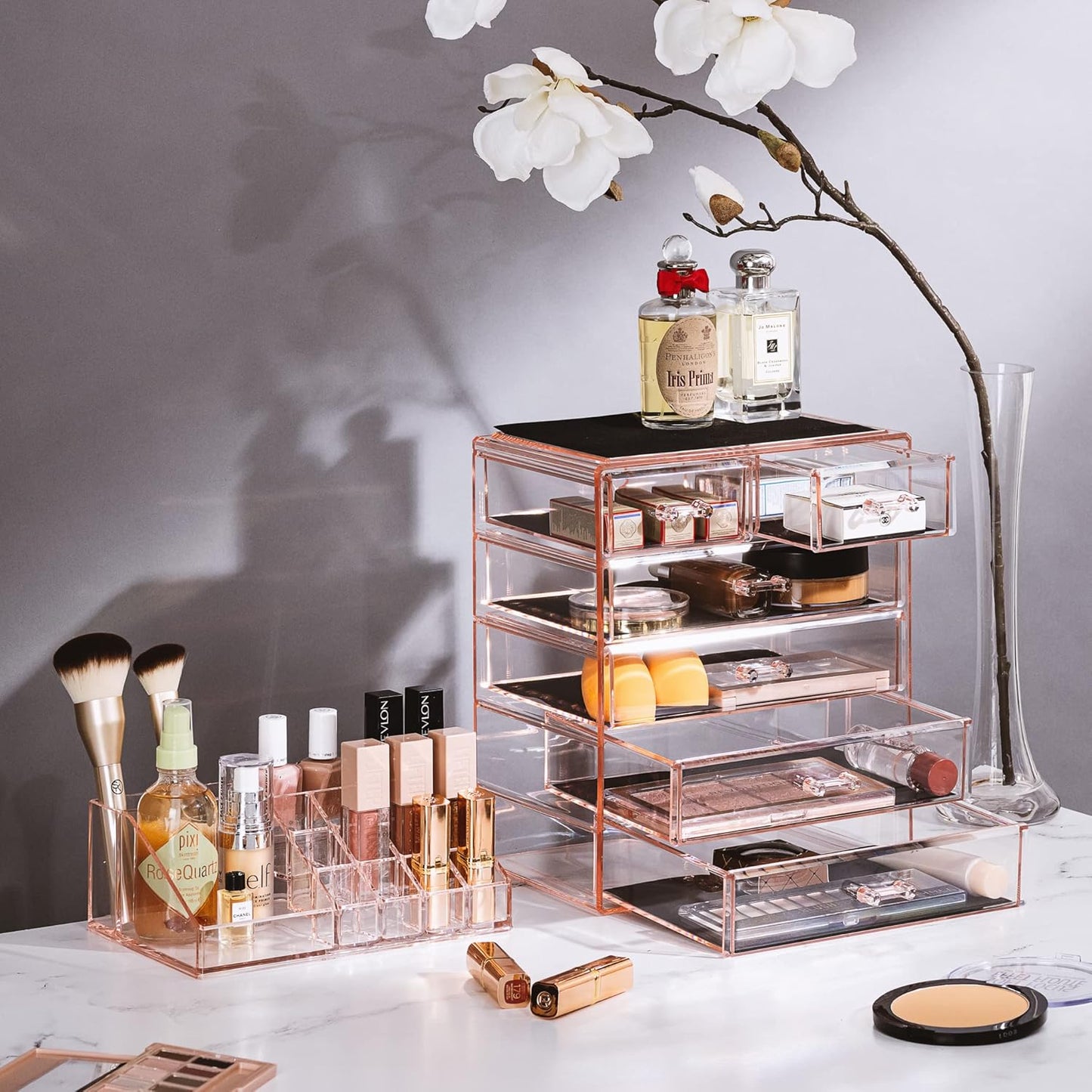 Sorbus Clear Cosmetic Makeup Organizer - Make Up & Jewelry Storage, Case & Display - Spacious Design - Great Holder for Dresser, Bathroom, Vanity & Countertop (4 Large, 2 Small Drawers) [Pink]