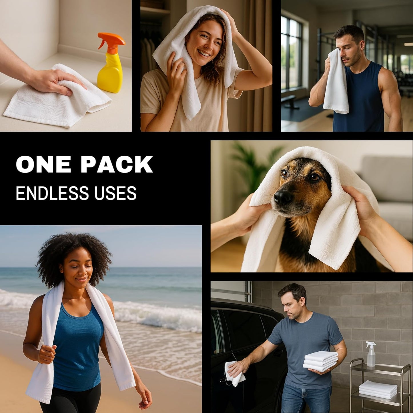 JMR Bulk-Friendly Essentials - Practical Cotton Towels - Economical 20" by 40" Multi-Purpose Towel - Absorbent, Quick-Drying, Soft, Lightweight - Ideal for Pool, Gym, Spa (White) - 72 Pack