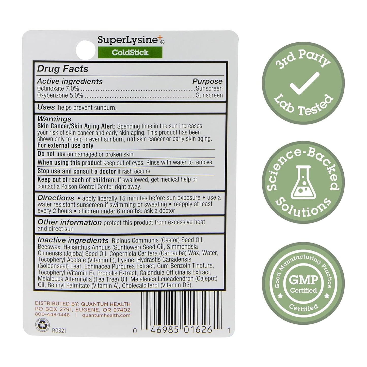 Quantum Health SuperLysine+ Colds tick Lip Sunscreen - Lysine Herbs & Nutrients Soothe & Moisturize Lips - Softens & Protects from the Sun - SPF 21 - Clear - 0.17 Ounce