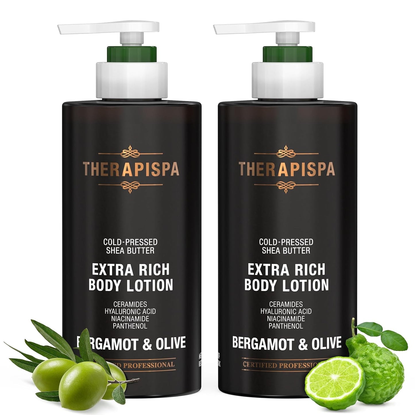 THERAPISPA Scented Body Lotion for Women – Deep Hydration & Refreshing Moisturizer with Shea Butter, Ceramides & Panthenol to Revive & Nourish Dry Skin (Bergamot & Olive, 17.0 fl oz)