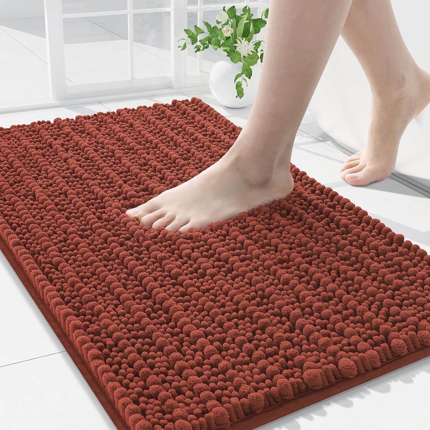 Arotive Luxury Chenille Bathroom Rug Mat, Extra Soft Thick Absorbent Shaggy Bath Rugs, Non-Slip Machine Wash Dry, Plush Bath Mats for Bathroom, Shower and Tub, 30x20, Rustic Terracott