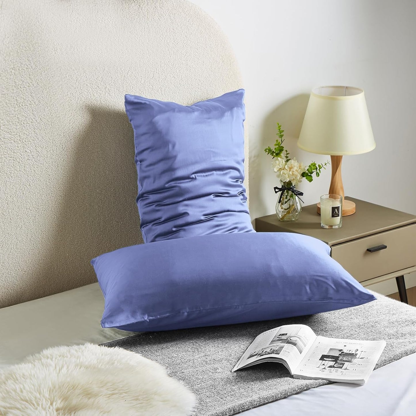 Silk Pillowcase for Hair and Skin Mulberry Silk Pillowcase Soft Breathable Smooth Both Sided Natural Silk Pillowcase with Zipper Beauty Sleep Silk Pillow Case 1 Pack for Gift (Queen, Cornflower Blue)