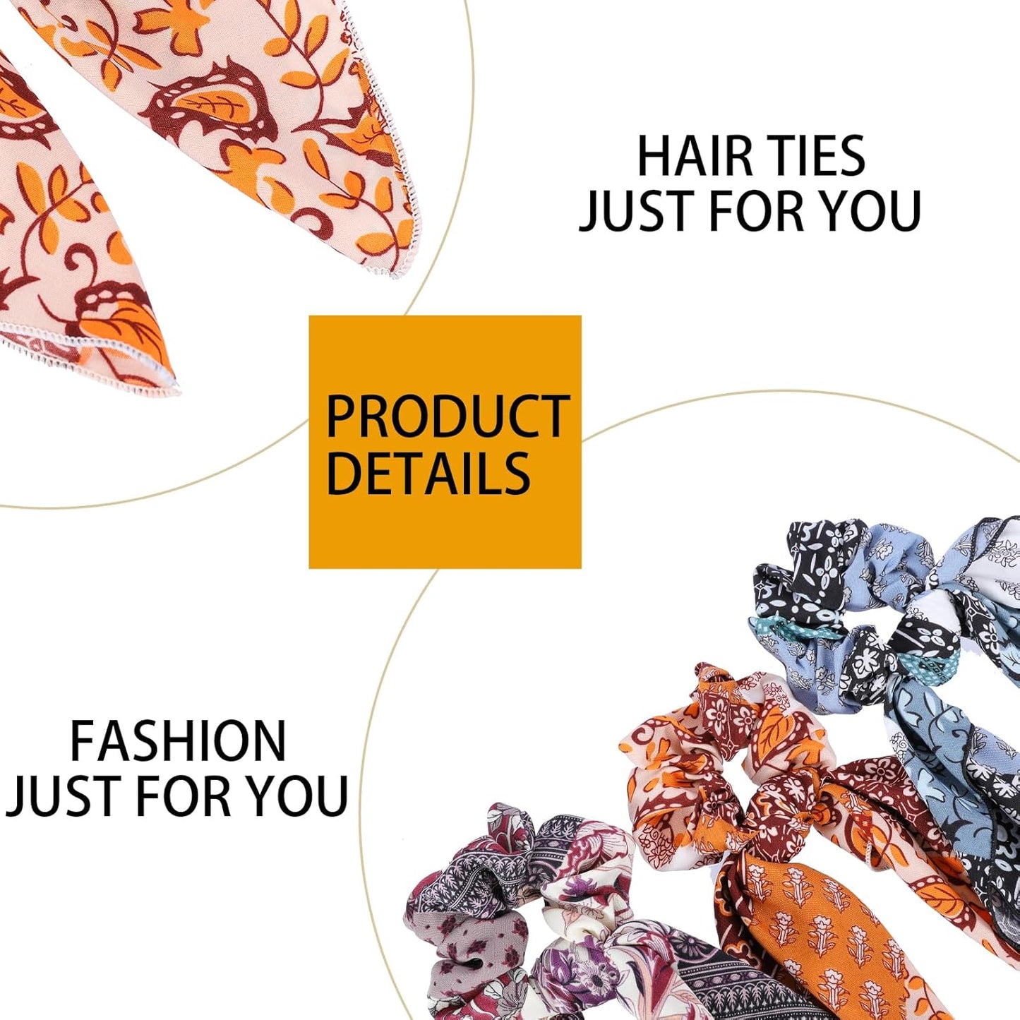 Hair Scarf Scrunchie,6PCS Paisley Scarf Ties Flower Bow Scrunchie,2 in 1 Design Long Tail Scrunchies Ponytail Ribbons,No Hurt Accessories for Women Girls