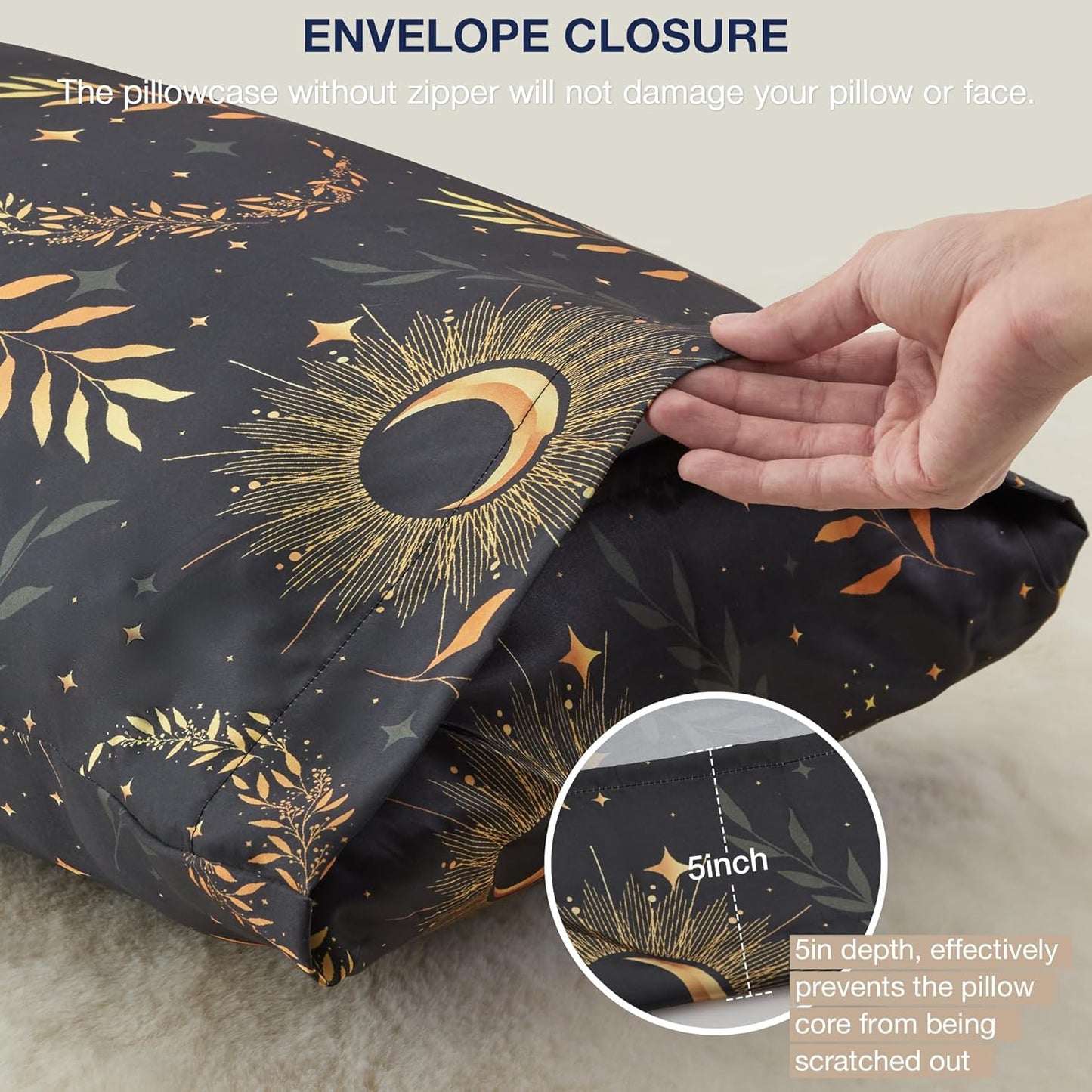 EXQ Home Satin Pillowcase for Hair and Skin Queen - Printed Black Moon Silk Pillowcase 2 Pack 20x30 inches - Satin Pillow Cases Set of 2 with Envelope Closure, Gifts for Women