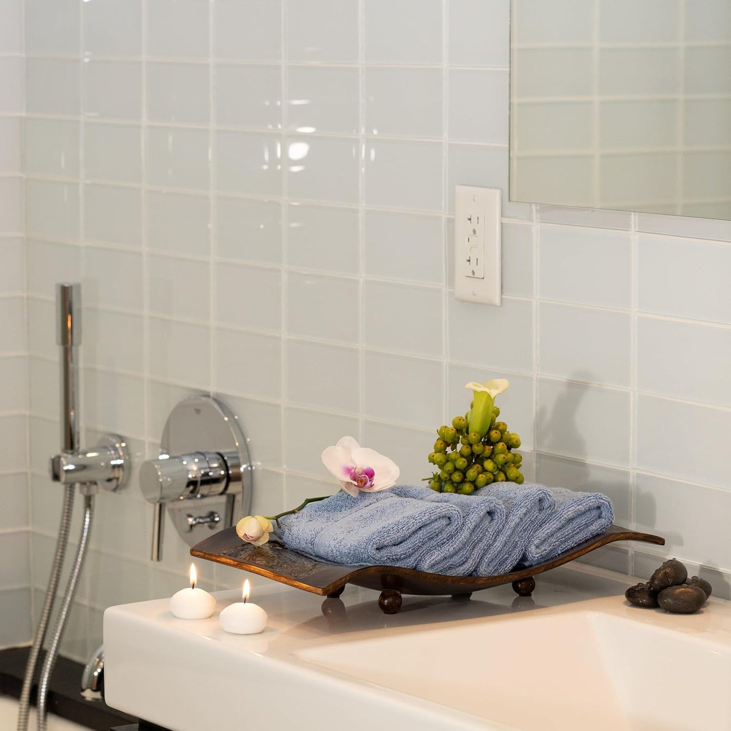 Mosobam Luxury Turkish Towels Set of 8 Washcloths 13X13 Allure Blue 700 GSM Bamboo Viscose & Aegean Turkish Combed Cotton