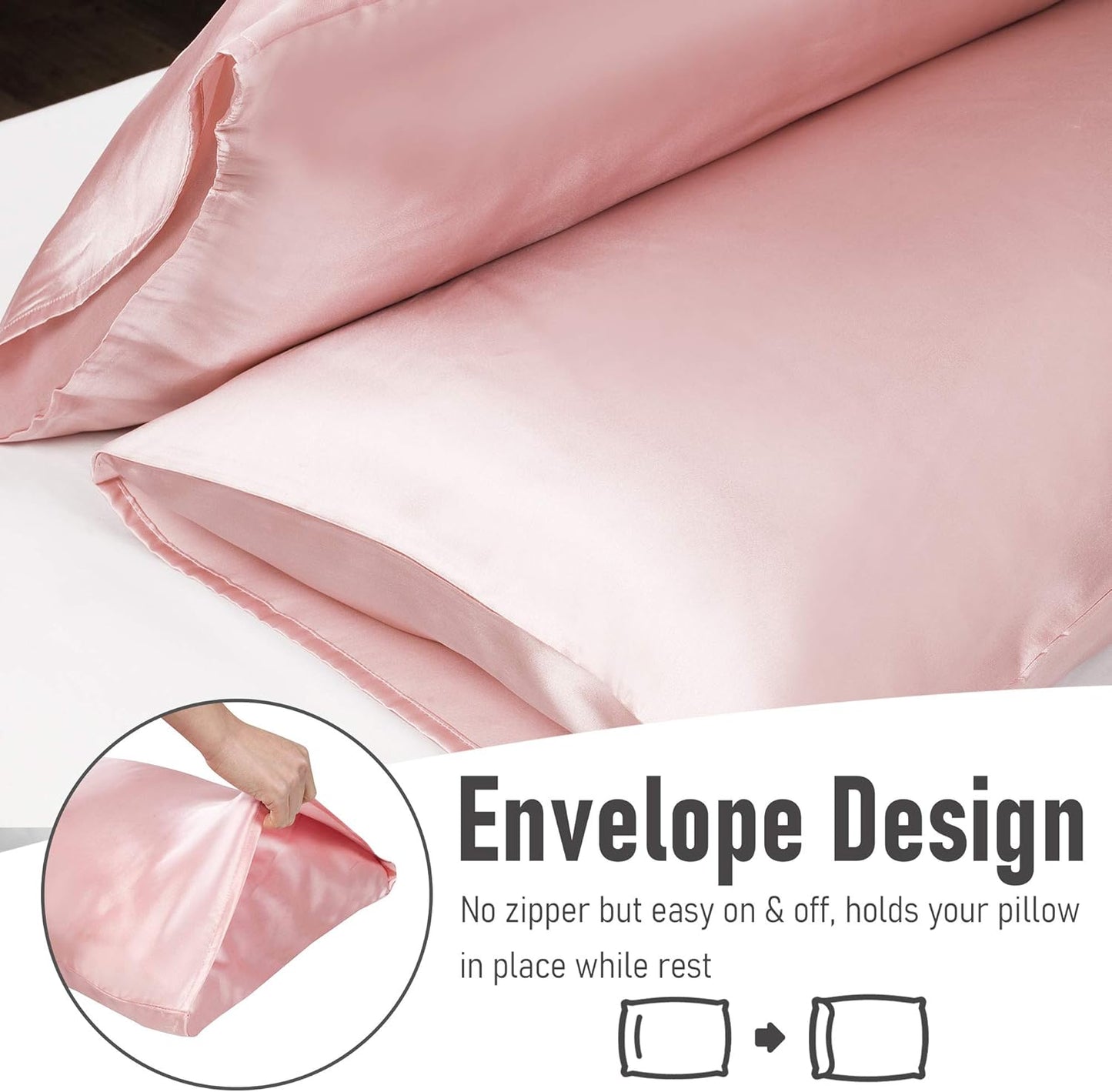 Tyfitb Satin Pillowcase for Hair and Skin, Coral Pillowcases Set of 2, Cooling Pillow Cases Standard Size(20×26 Inches), Soft Luxury Satin Pillowcase with Envelope Closure