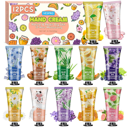 12 Pack Hand Cream Gift Set, Stocking Stuffers for Women, Bulk Hand Lotion Travel Size for Dry Cracked Hands, Mini Moisturizing Hand Lotion for Christmas Gifts, Thank You Gifts, Bridesmaid Gifts