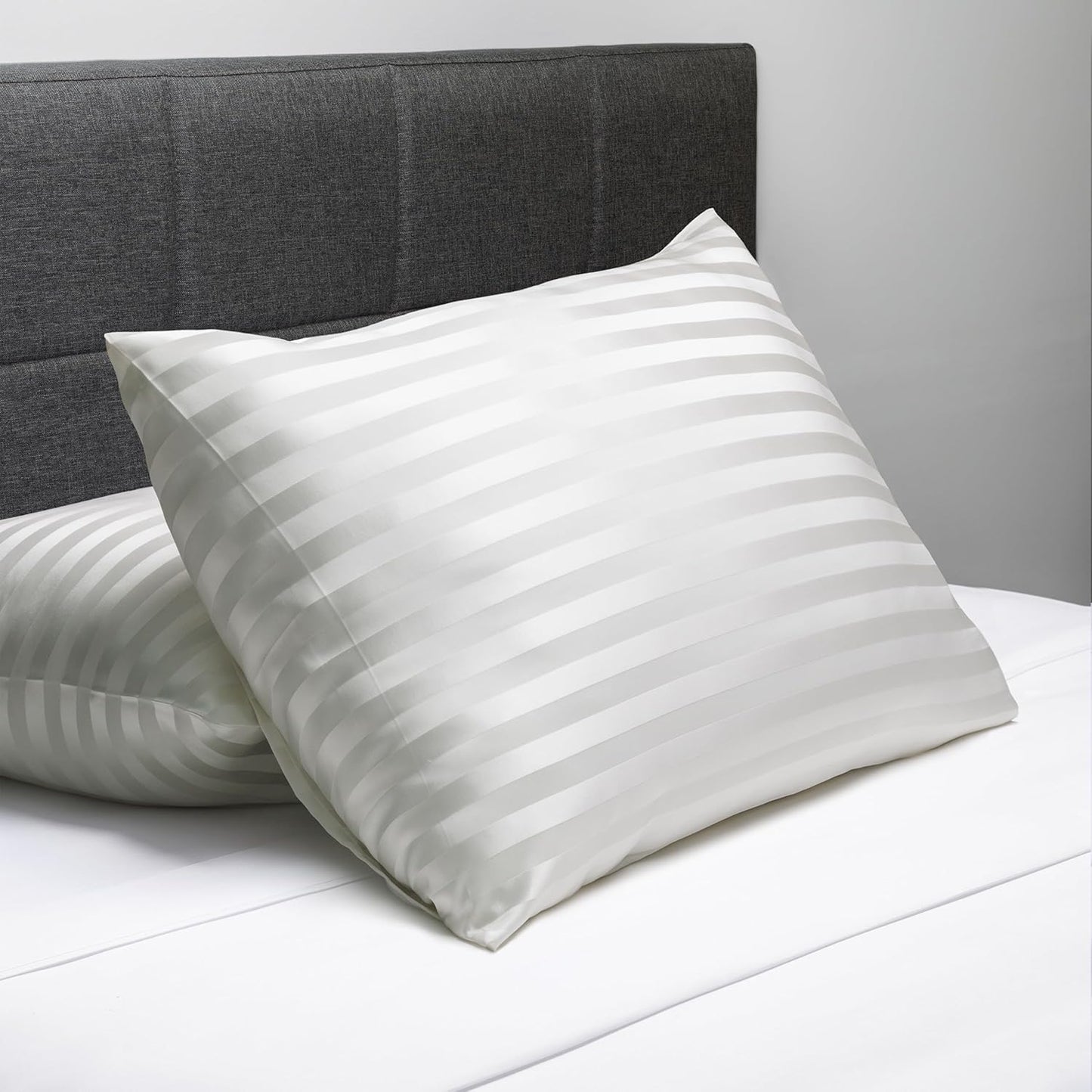 Fishers Finery 30mm 100% Pure Mulberry Silk Pillowcase, Quality Tested (White Stripe, Queen)