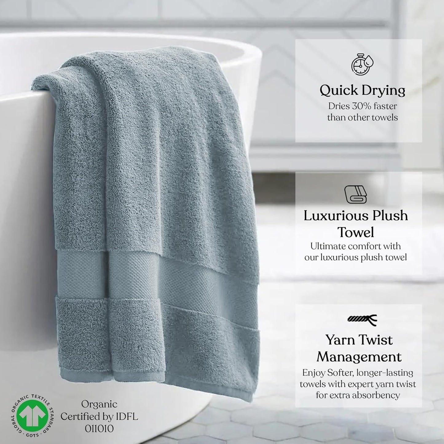 Delara 100% Organic Cotton Towels 650 GSM Plush Feather Touch Quick Dry Bath Sheet, Pack of 2 GOTS Certified, Oeko-Tex Green Certified, Organic Cotton Bath Sheet, 36"X70"