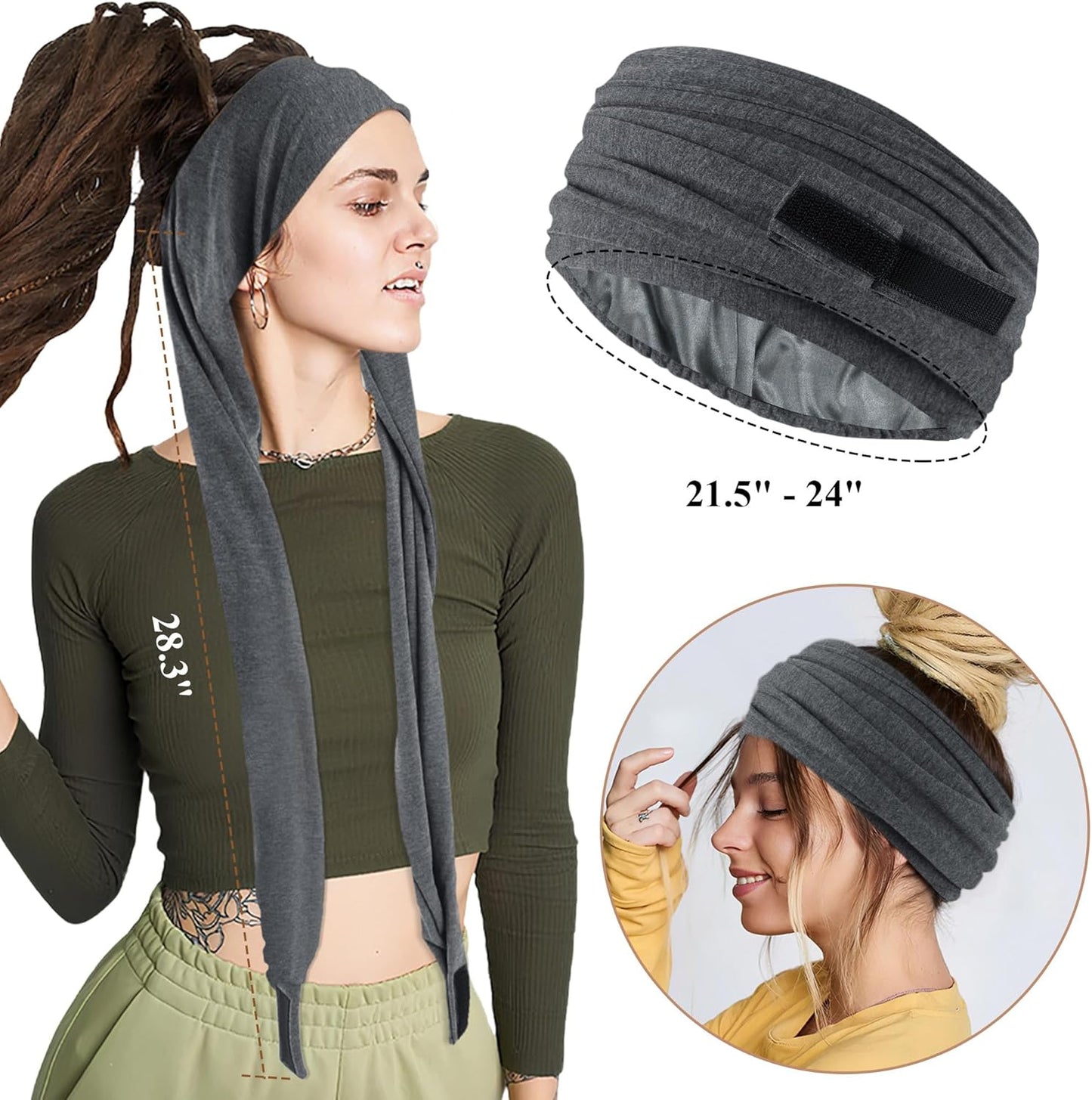 Satin Lined Open Turban Headband Mens Sweatband Sports Headband for Running,Cycling,Basketball,Yoga,Fitness Workout Stretchy Unisex Hairband