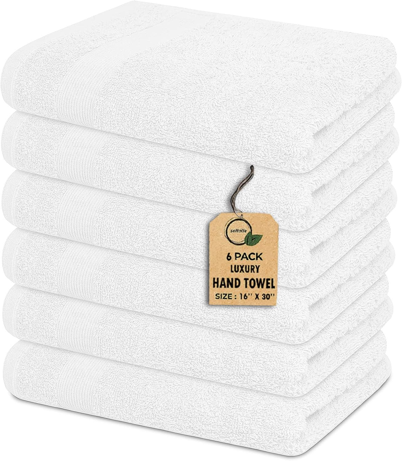 Premium Hand Towels Pack of 6 (16" x 30”) 100% Combed Ring Spun Cotton | Highly Absorbent Hand Towels Set | Ultra Soft for Home, Gym & Spa (White)