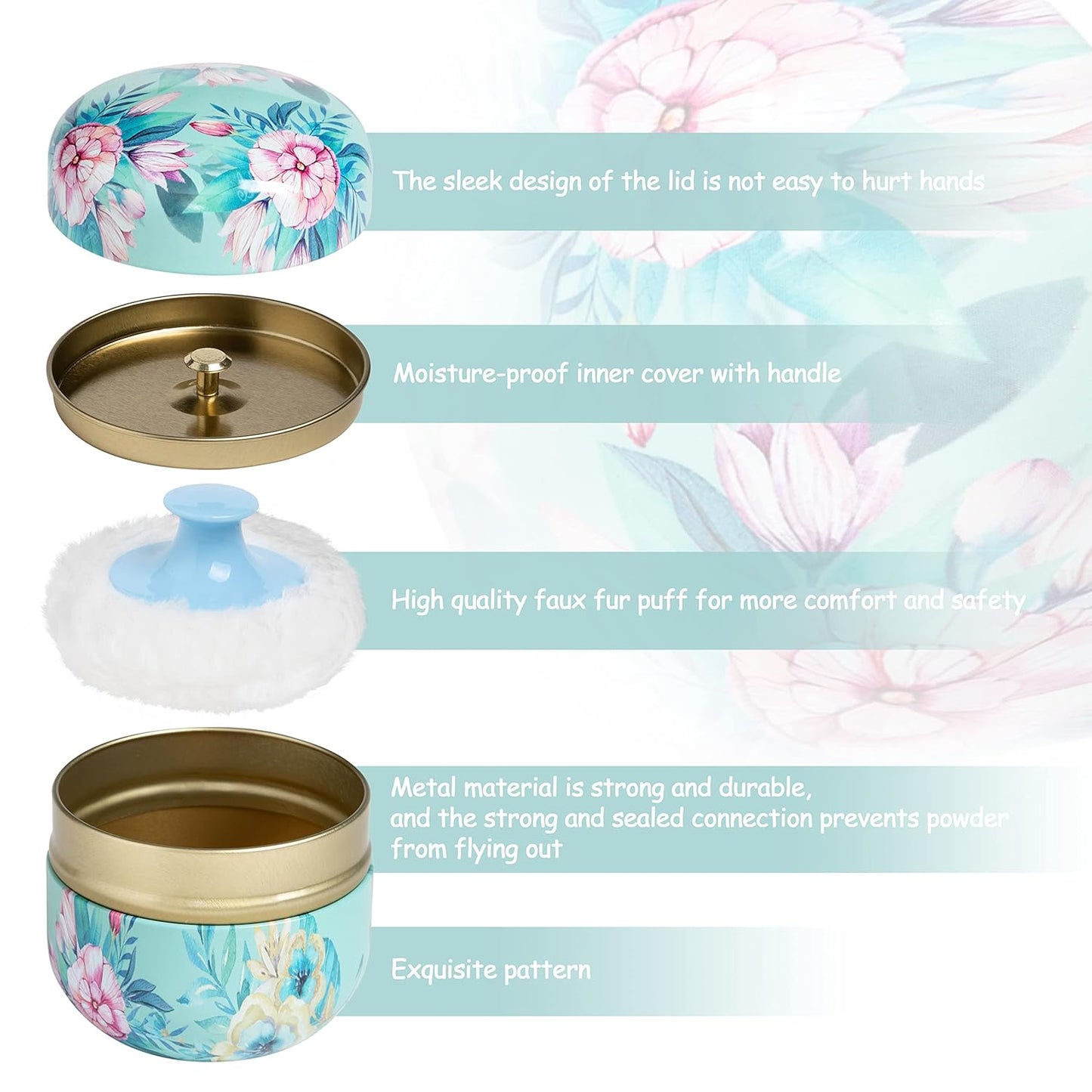 Powder Puff and Powder Container for Body Dusting Powder Case with Puff for Baby and Women,Loose Powder Containers with Puff for Travel (Summer flower1.0)