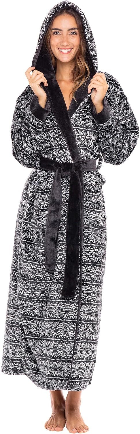 Alexander Del Rossa Womens Robe, Long Plush Bathrobe with Hood, Hooded Robes for Women Plus Size Bath Robe