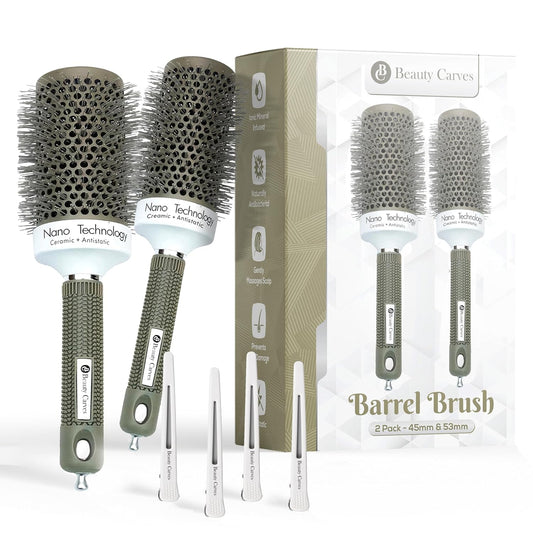 Round Brush Set, 45&53mm Barrel with 4 Clips – Round Brush for Blow out with Flexible Nylon 66 Bristles Nano Ionic Heat Resistant Tech for Professional Curling, Styling & Shining Texture