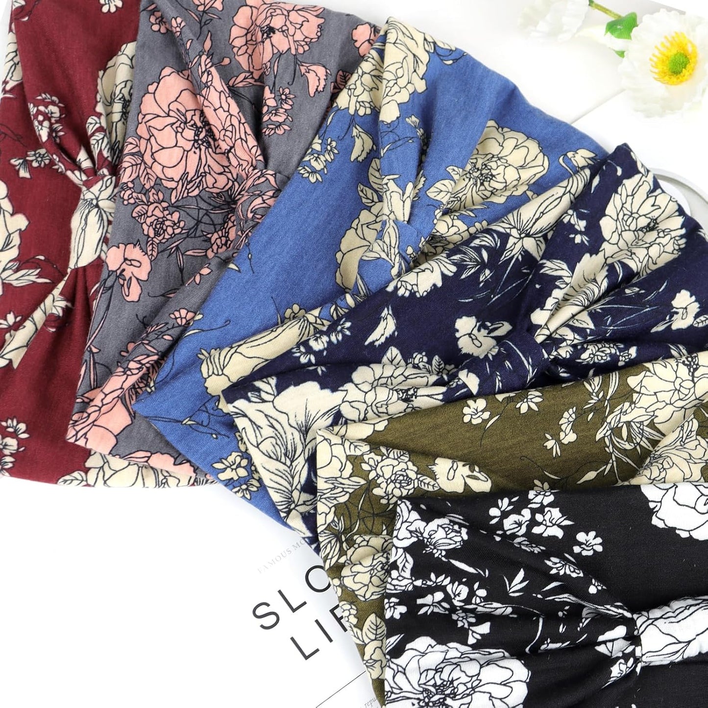 Wide Headbands for Women Knotted No Slip Head Bands Soft Turban Headband Hair Accessories Boho African Solid Color Head Wraps for Women Yoga Workout Pack of 6