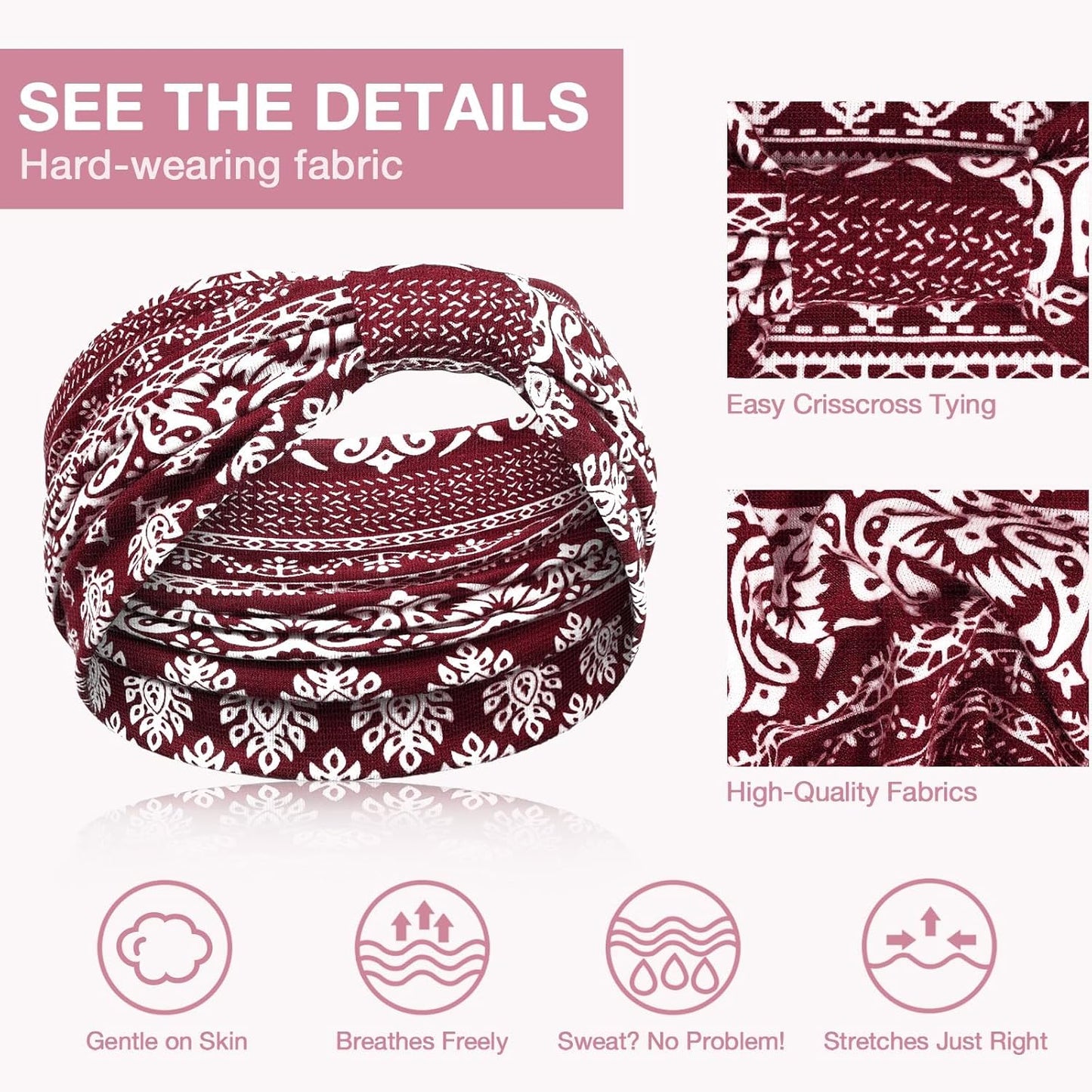 Wide Headbands for Women Knotted No Slip Head Bands Soft Turban Headband Hair Accessories Boho African Solid Color Head Wraps for Women Yoga Workout Pack of 6
