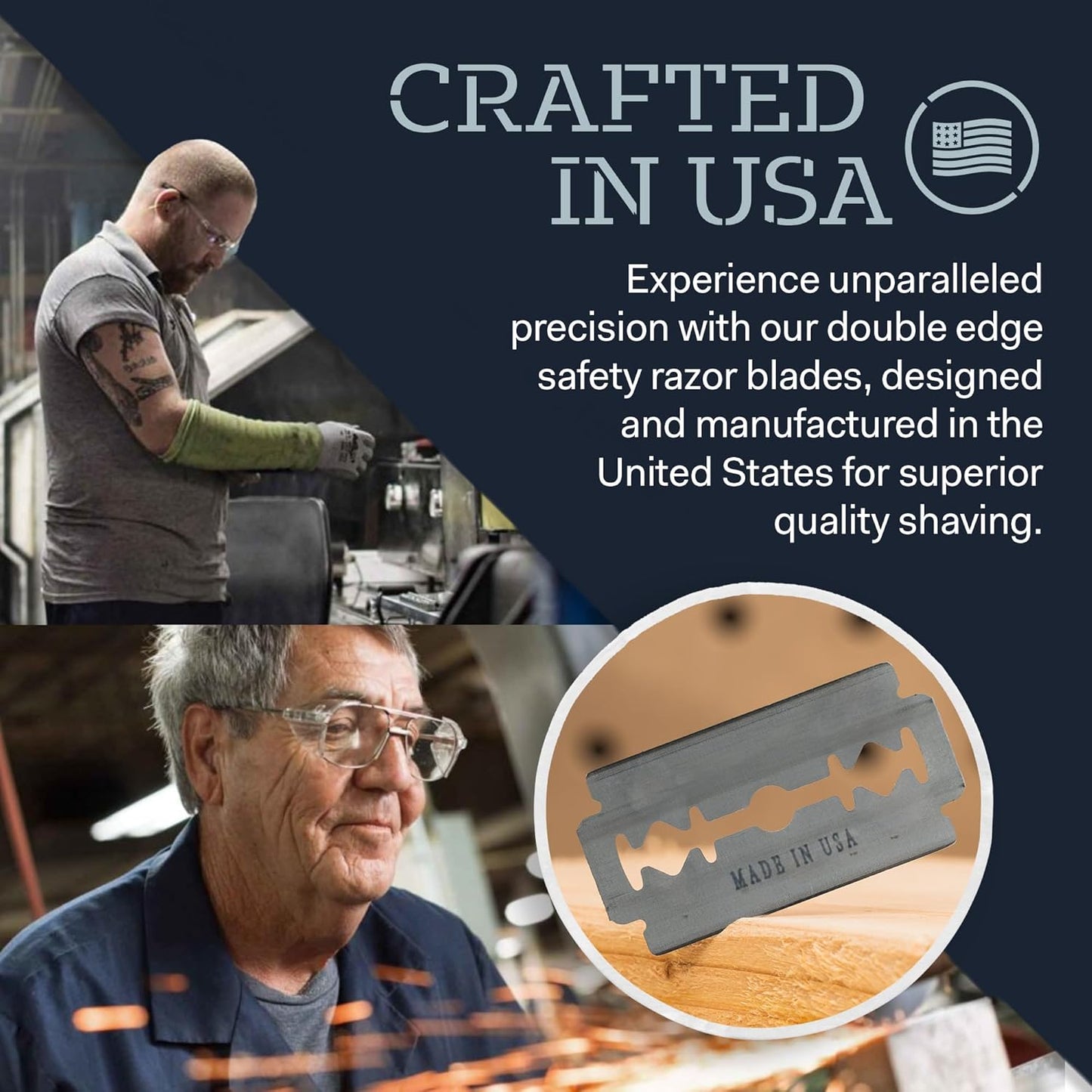 Made in USA Double Edge Razor Blades (50-Pack) – Stainless Steel, Smooth & Sharp | Fits All DE Safety Razors | Battle Brothers