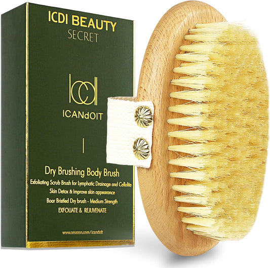 ICANdOIT Dry Brushing Body Brush-Boar Bristles Dry Skin Brush,Exfoliating Massage Brush for Cellulite and Lymphatic,Improve Circulation,Stop Ingrown Hairs,Reduce Acne,Soften Skin