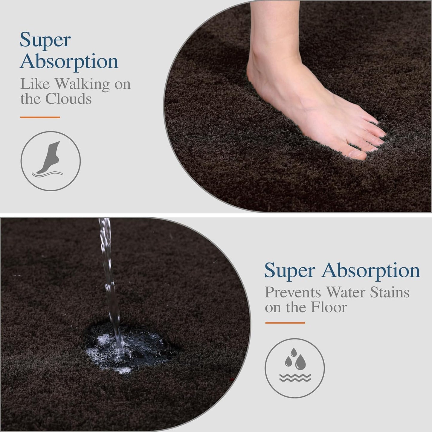 Walensee Large Bathroom Rug (24 x 40, Brown) Extra Soft and Absorbent Shaggy Bath Mat Machine Washable Microfiber Non Slip Luxury Floor Mat