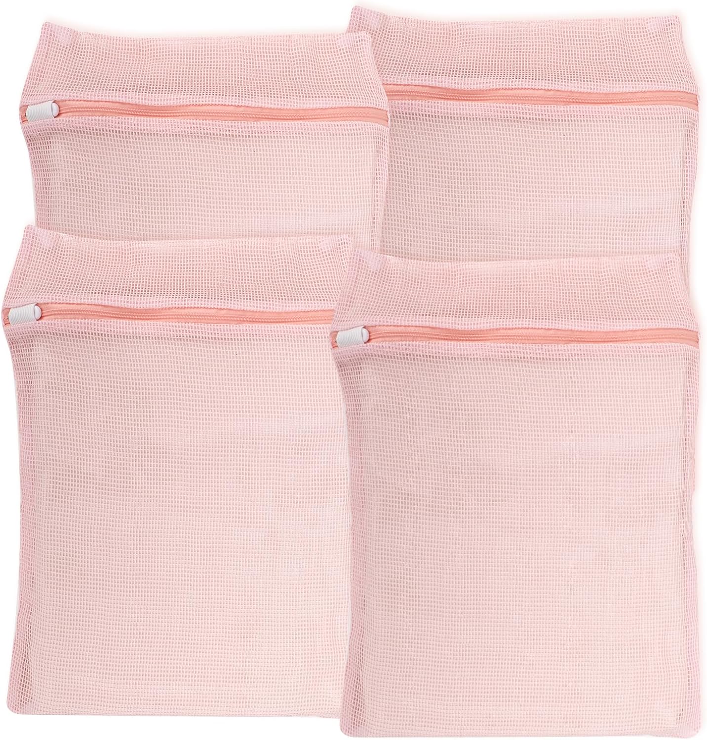 4-Piece Pink Medium Durable Organic Cotton Mesh Laundry Bags with Sturdy Zippers and Breathable Mesh are Delicate Laundry Bags for Underwear, Clothes, Pants and Socks