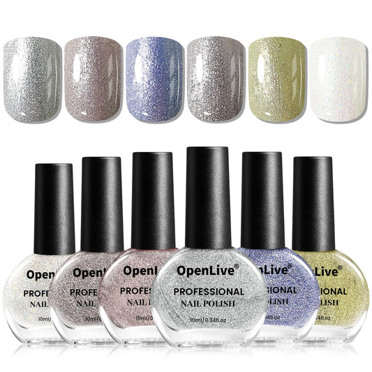 10ml Glitter Nail Polish Set 6 Colors Glitter Effect All Seasons Neutral Color Quick Dry Nail Polish Set for Women Salon DIY Nail Art