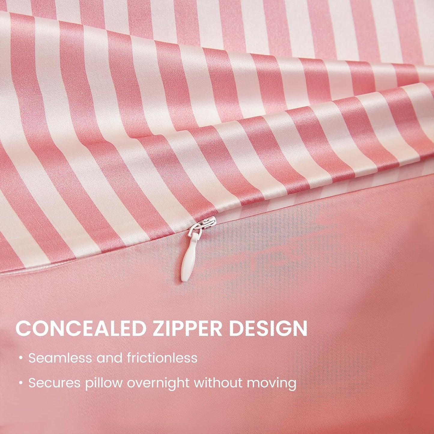 THXSILK Mulberry Silk Pillowcase for Hair and Skin Health, Grade 6A+ Mulberry Silk Pillowcase with Hidden Zipper, Soft and Breathable, 1pc (King 20"x36", Pink White Stripes)