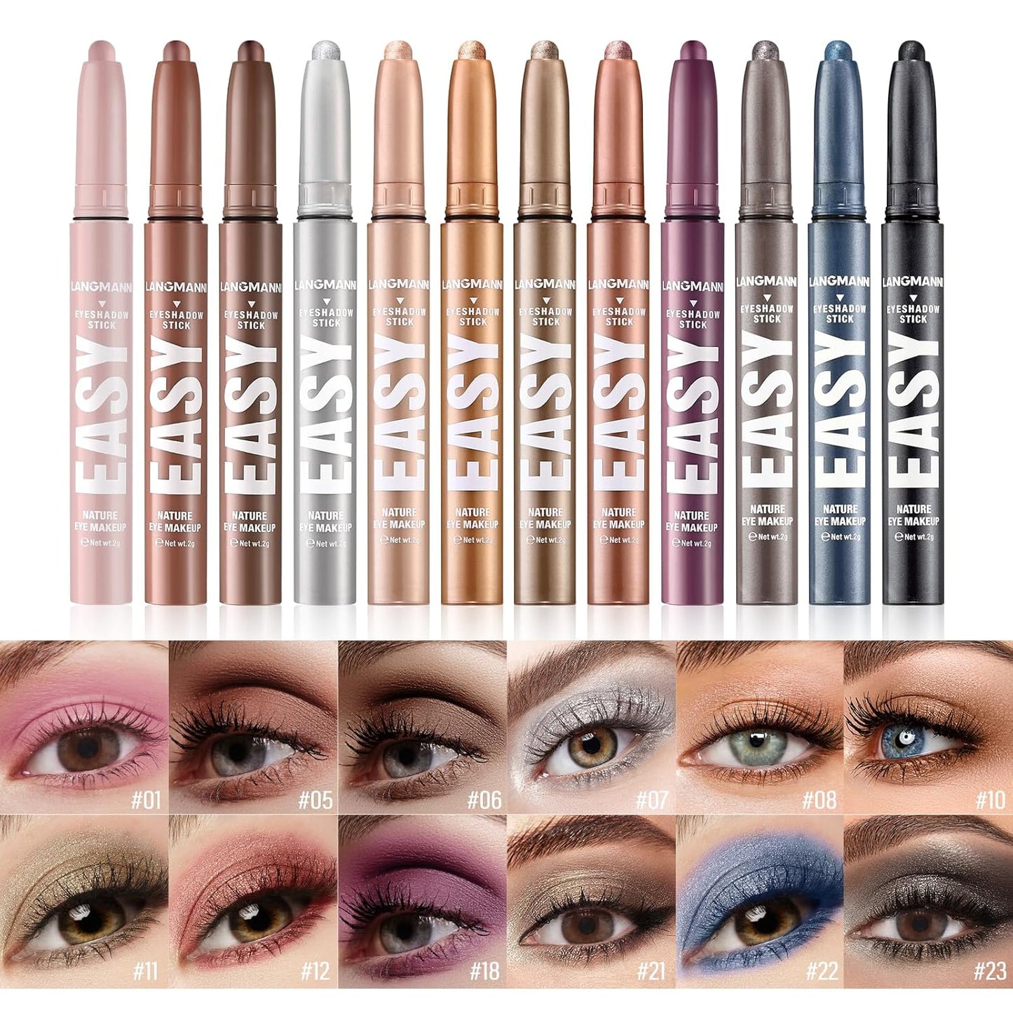 Jolilab Eyeshadow Stick Set, 4 Colors Matte Professional Bright-Colored Contouring and Highlight Stick, Cream Waterproof Long Lasting High Pigmented Eye Shadow. (4, 08+10+11+12)