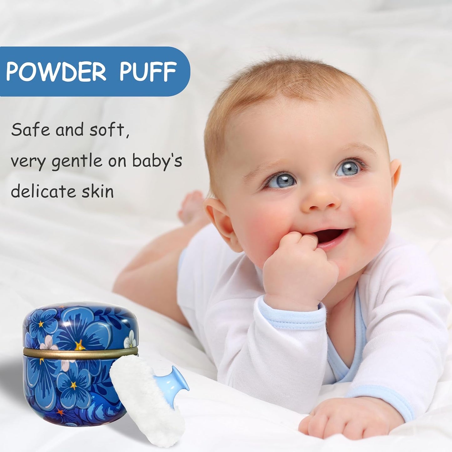 Powder Puff and Powder Container for Body Dusting Powder Case with Puff for Baby and Women,Loose Powder Containers with Puff for Travel (Blue Season1.0)