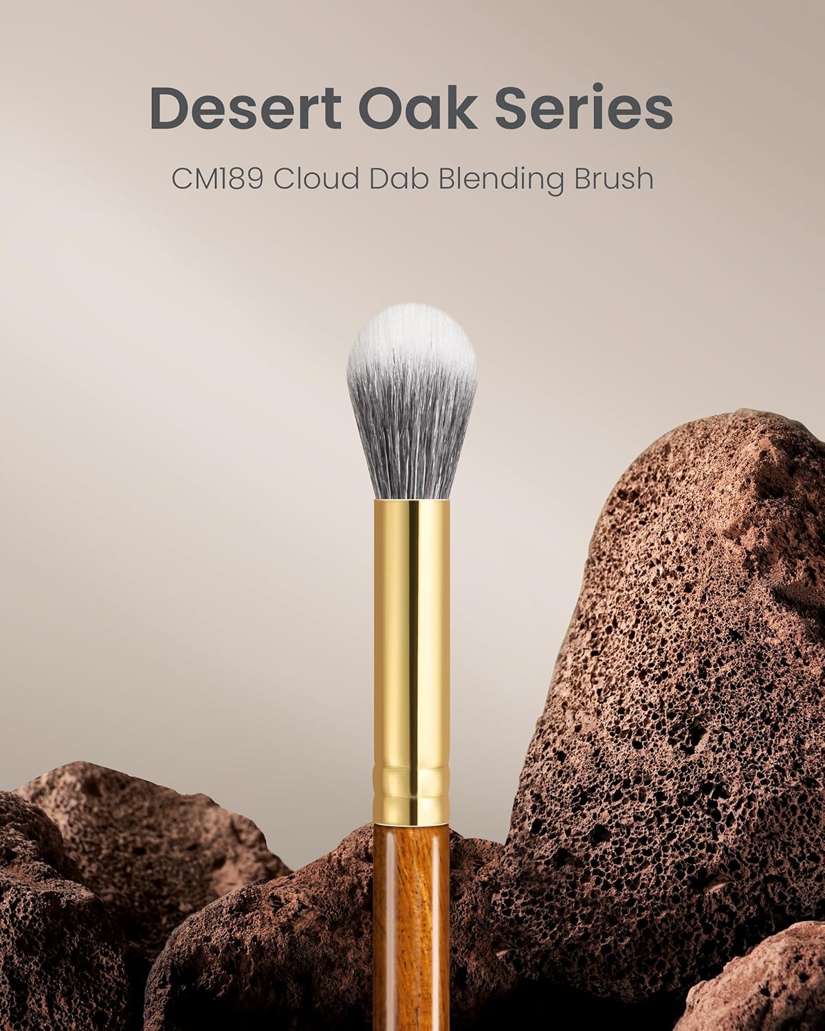 Desert Oak Series Dual Wool Highlighter Brush - Round Dome Goat Hair for Targeted Glow, Powder/Cream Highlight, Bubinga Handle (CM 189)