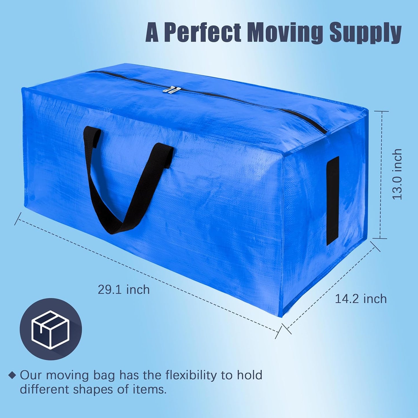 8 Pack Large Strong Moving Bags with Zippers & Carrying Handles - Water-Resistant - Heavy Duty Storage Tote for Space Saving, Fold Flat, Alternative to Moving Box (Sky Blue)