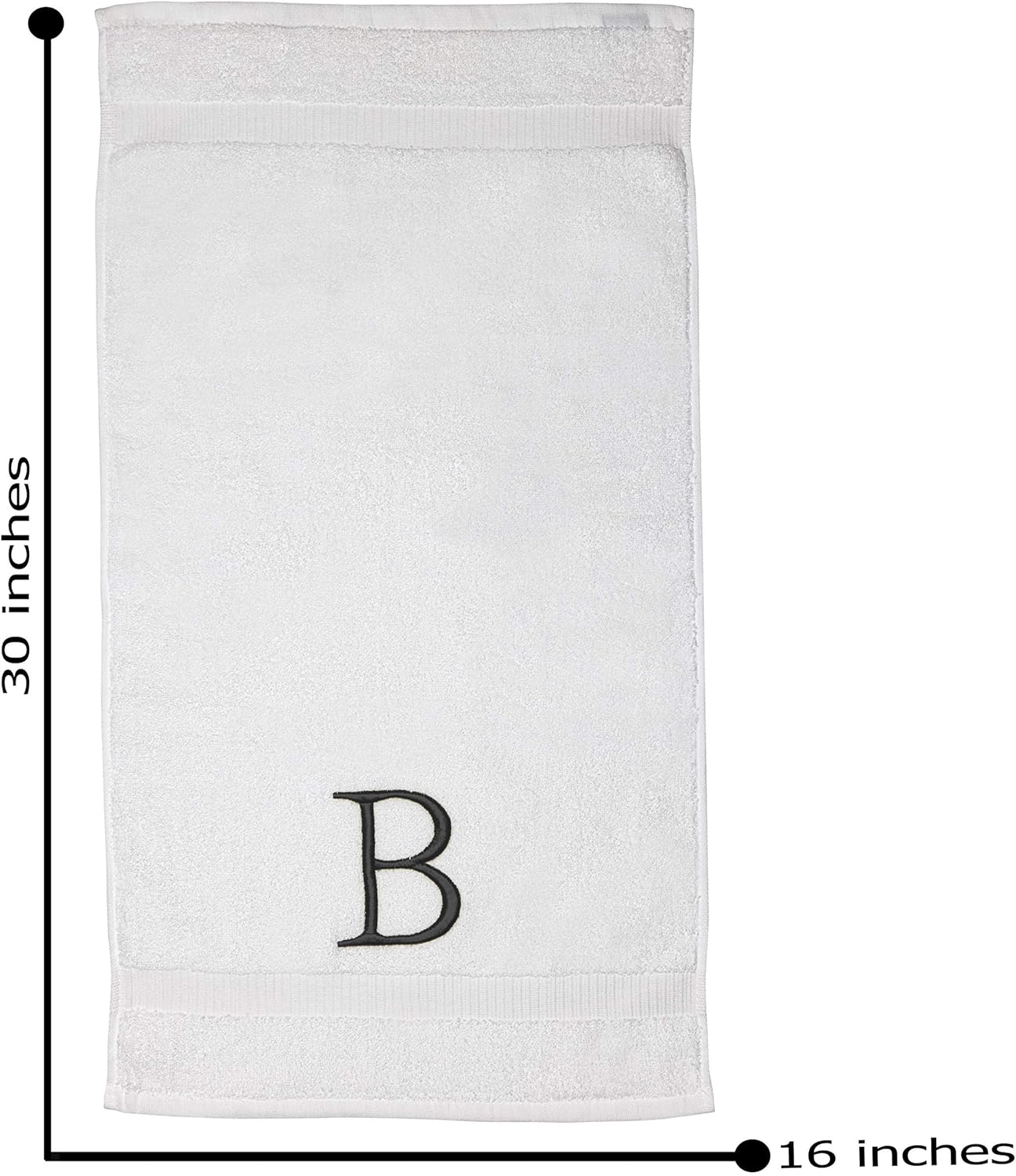 Dark Gray and White Bathroom Hand Towel - Monogrammed Luxury Hotel Quality Decorative Embroidered Towel for Powder Room, Spa - GOTS Organic Certified - Pack of 2, Letter B