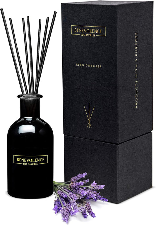 Benevolence LA Reed Diffusers for Home, Lavender & Eucalyptus Relaxing Fragrance | Aromatherapy Reed Diffuser Sticks with Gift Box, Scented Sticks for Bathroom | Home Décor