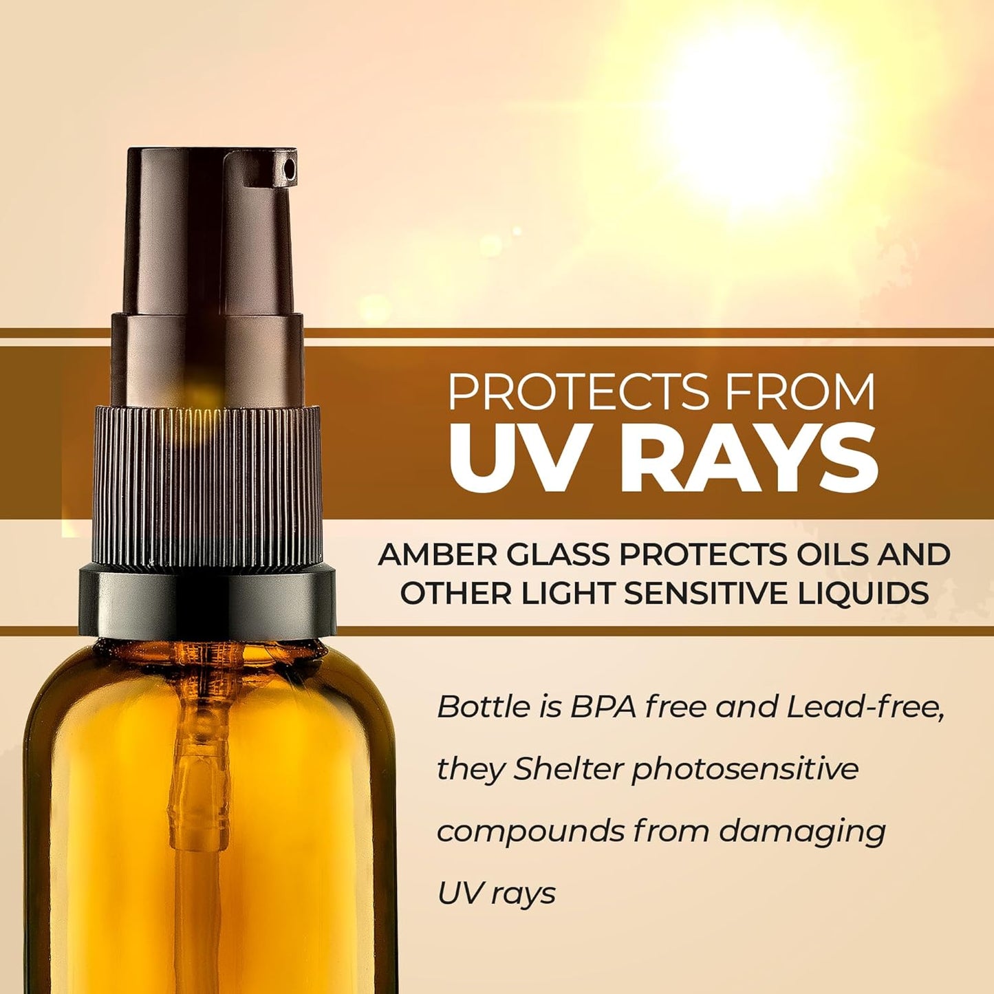 3 Pack Empty Refillable Glass Amber Pump Bottle Ideal for Lotion Cream Essential Oil Travel Small Container, 30ml