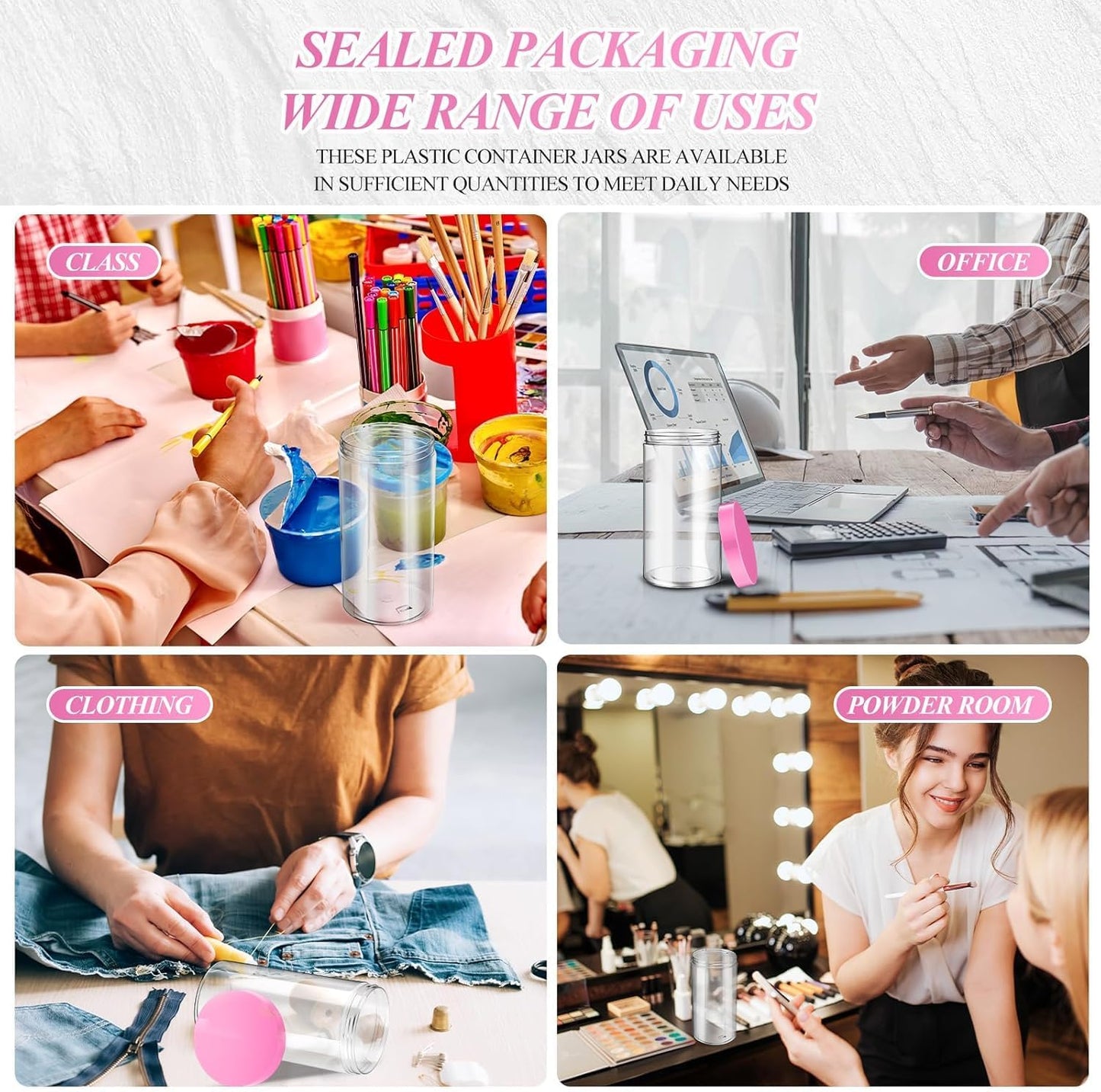 SATINIOR 12 Pack 32 oz Plastic Container Jars with Lids Round Clear Travel Cosmetic Container Slime Jars for Toiletries, Lotion, Cream, Ointments, Makeup, Rhinestone, Samples, Kitchen Storage(Pink)