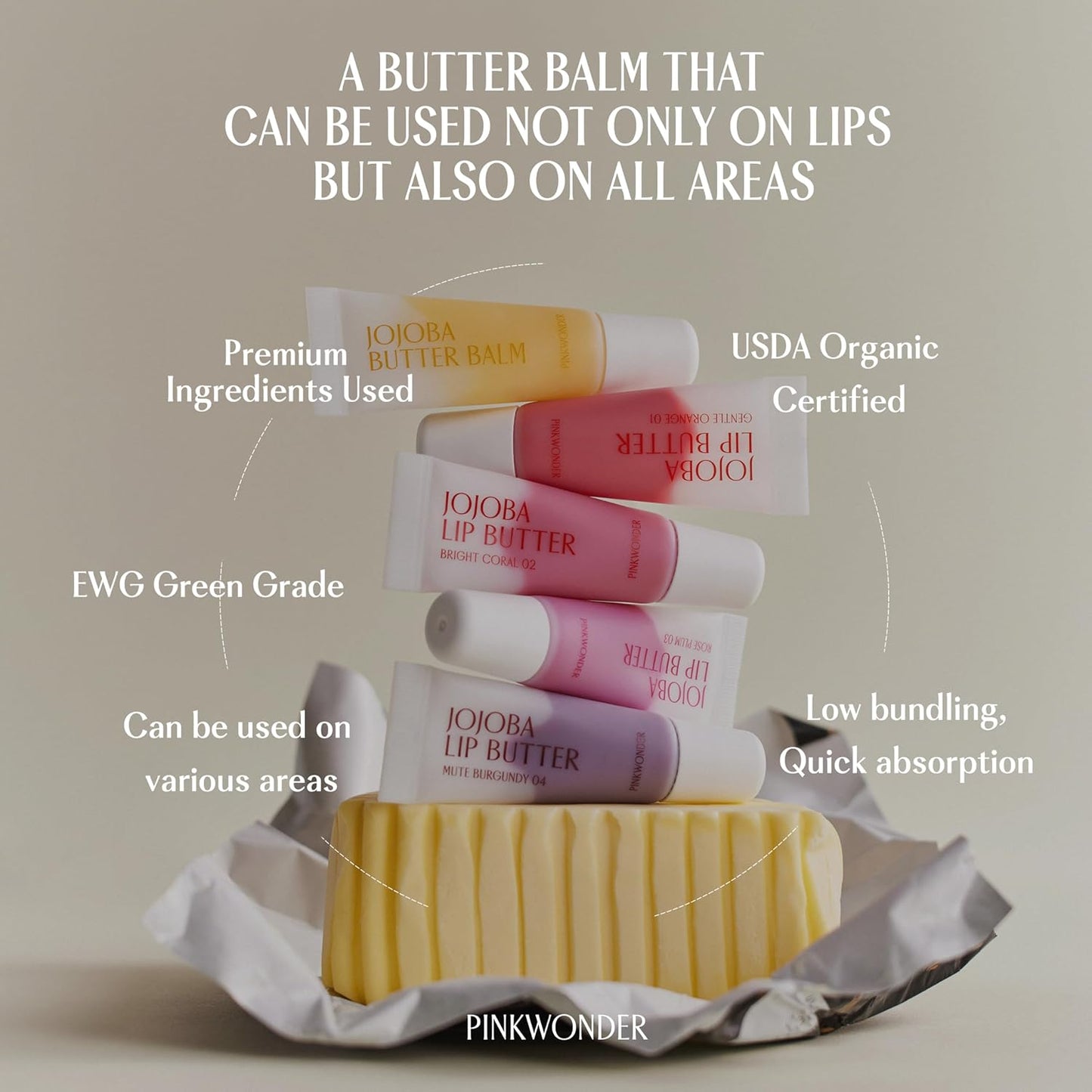 PINKWONDER Jojoba Lip Butter (04 Mute Burgundy) | Hydrating Lip Balm with Organic Jojoba Oil | Non-Sticky Lip Gloss for Dark Lips | Korean Lip Balm