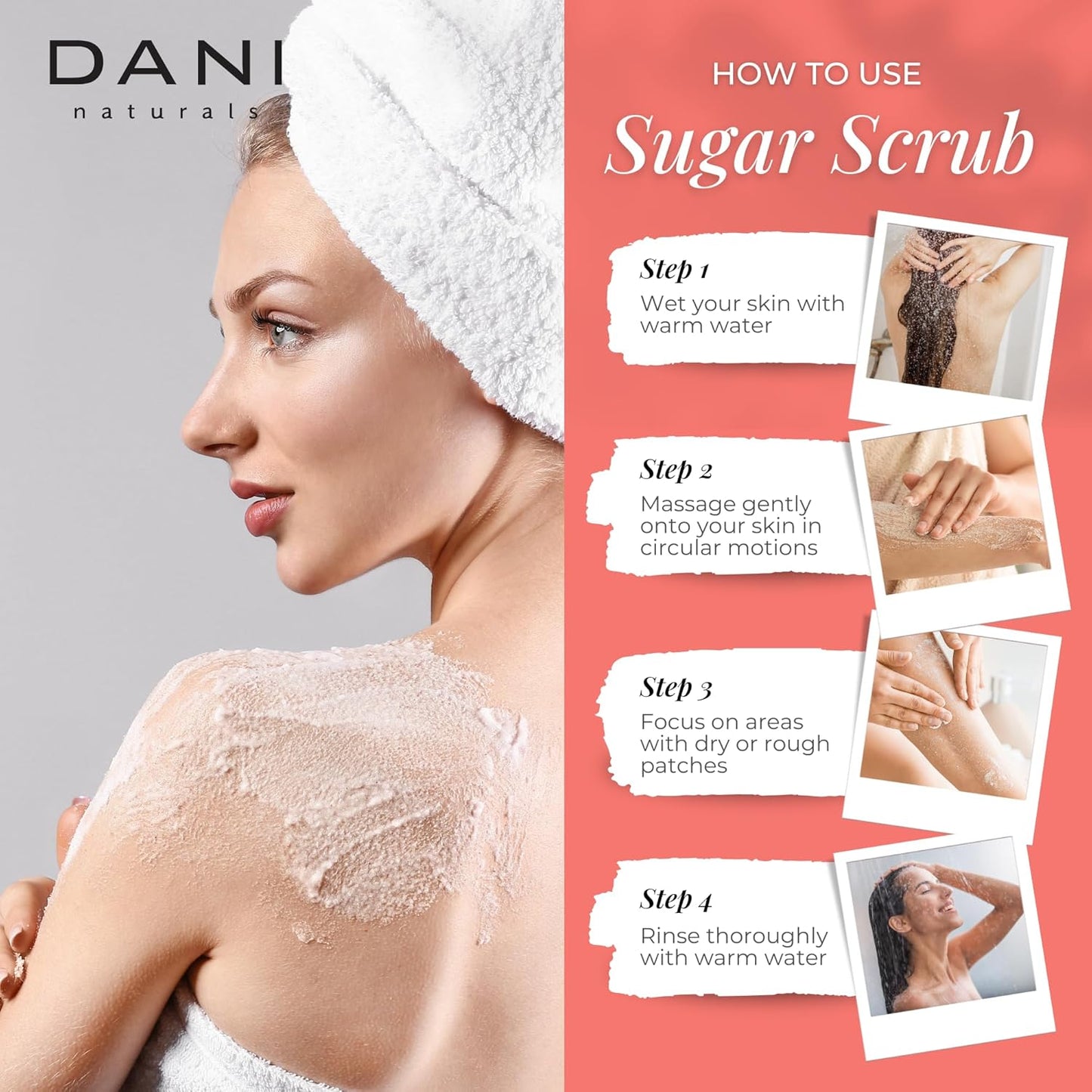 DANI Naturals Exfoliating Sugar Scrub - Coconut Hibiscus, made with organic cane sugar and shea butter, gently exfoliates and deeply hydrates for smooth, radiant skin – 14 oz