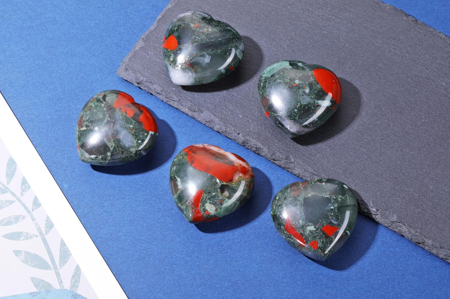 Jovivi 45mm Big African Bloodstone Crystal Heart Healing Crystals Heart Stones Polished Pocket Love Gemstones Chakra Reiki Energy Balancing Meditation Massage Gift