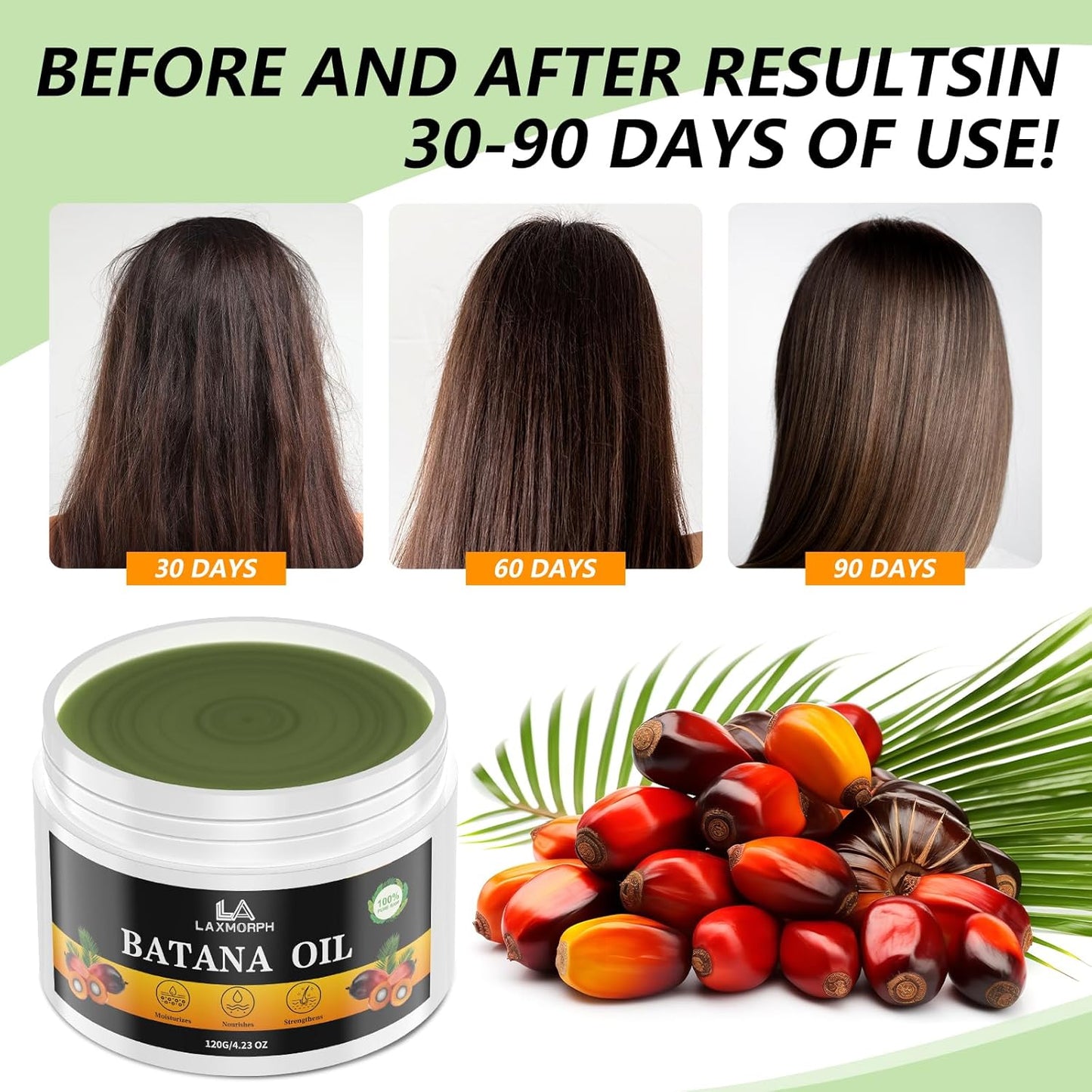 Batana Oil for Hair Growth - 100% Natural Raw Hair Oil from Honduras,Unrefined and Organic Batana Hair Mask for Women & Men - Batana Oil for Frizz, Split Ends, Texture & Shine