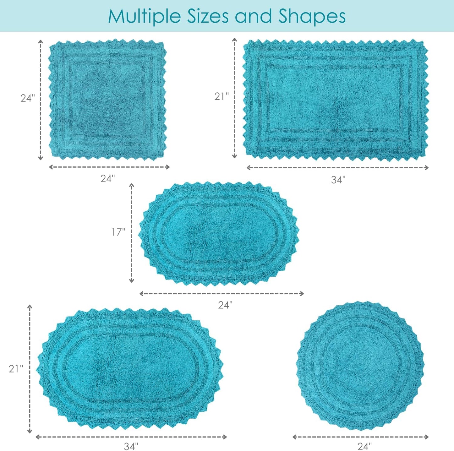 RAJRANG Ocean Bluebird Square Bath Rug – 24 Inch Cotton Bathroom Mat with Crochet Pattern, Reversible and Absorbent Boho Style Rug for Kitchen, Spa, or Vanity Area